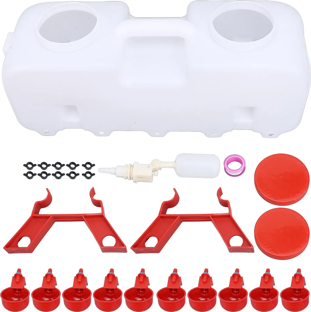 Abreuvoir Poule 10L Anti-Gaspillage avec 10 Tasses Abreuvoir Automatiques