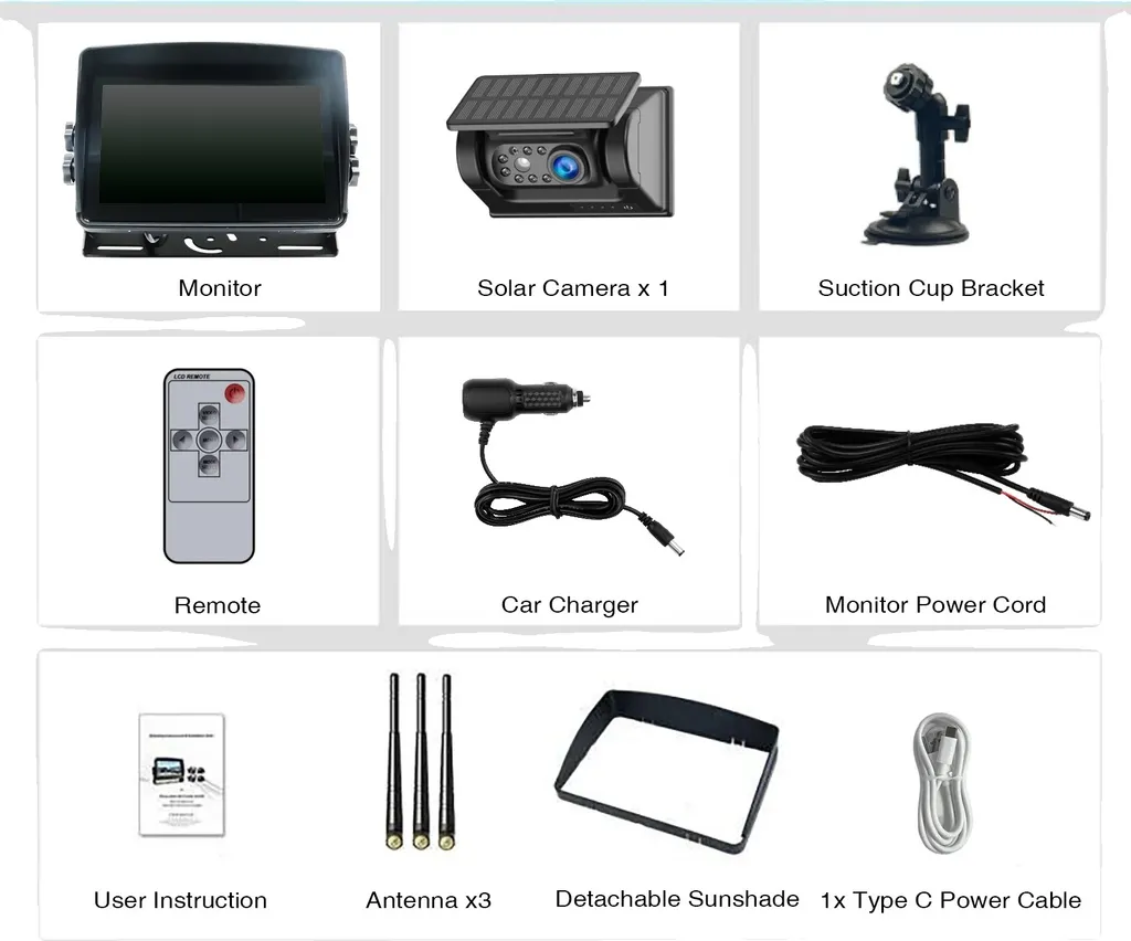 Caméra de recul solaire sans fil HD 1080P avec moniteur LCD 5 pouces