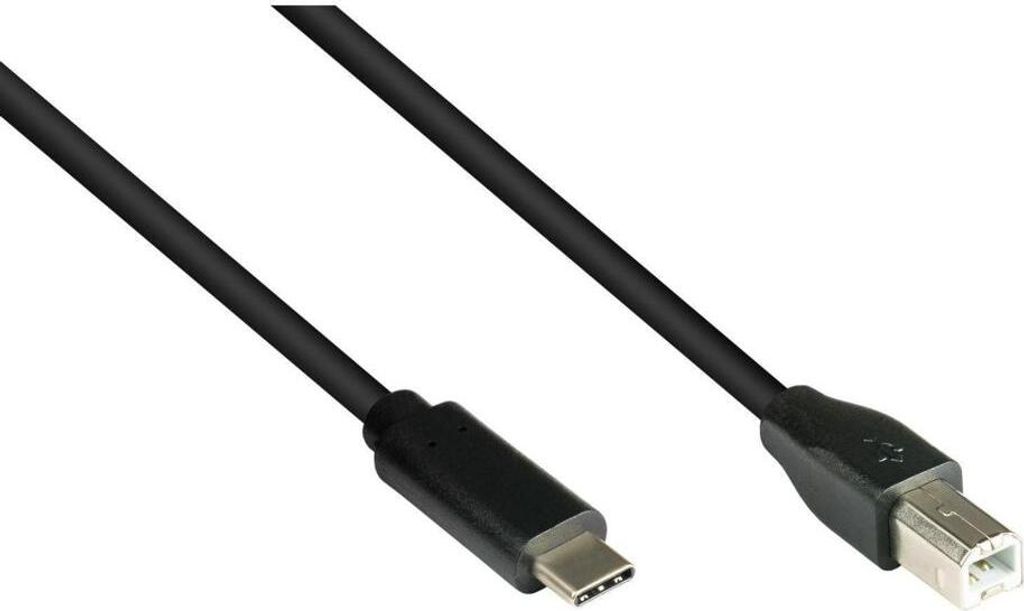 USB-C auf USB-B 2.0 Kabel, 1,8m, doppelt geschirmt, schwarz