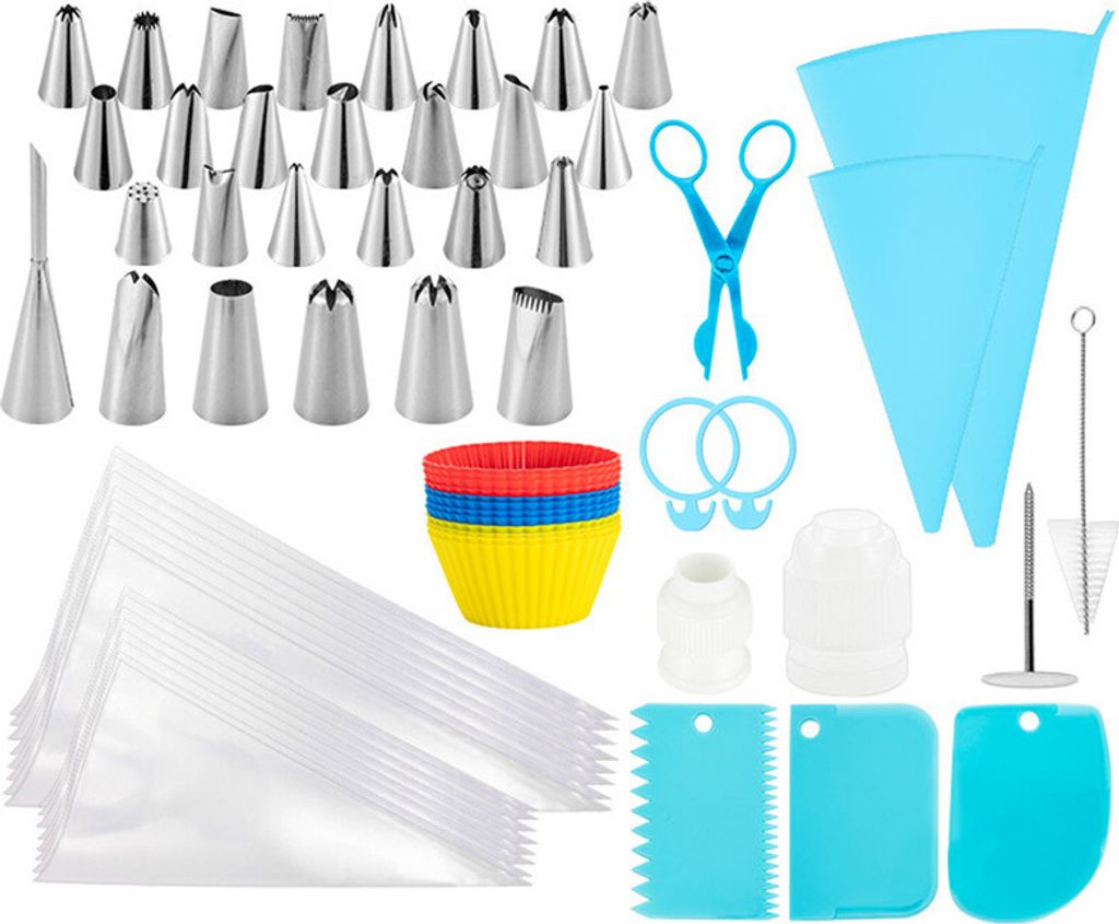 65 PCS Cake Decorating Supplies Backwerkzeuge mit Zuckerguss-Rohrleitungsdüsen, Silikon-Spritzbeuteln, Blumennägeln und wiederverwendbarem Kuppler