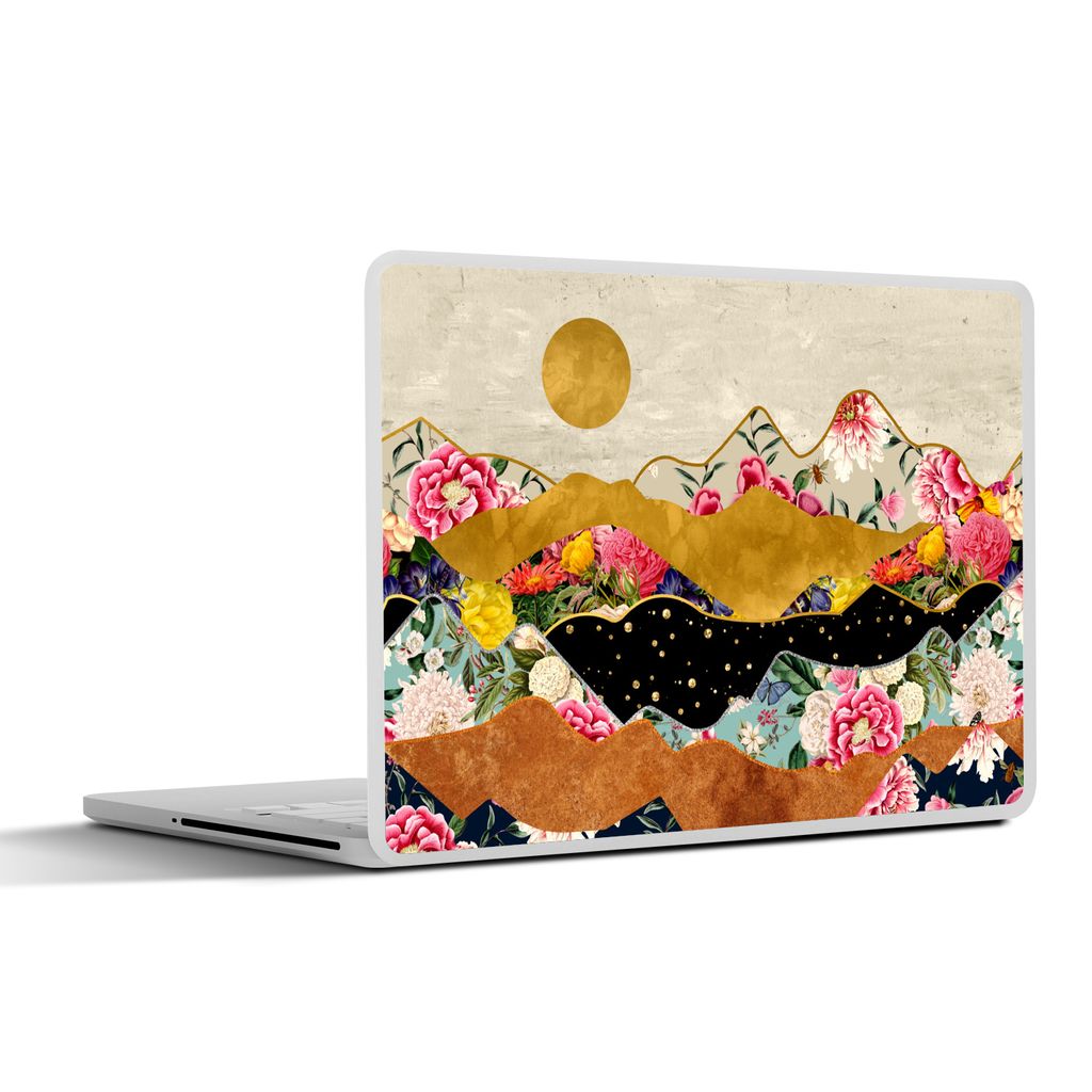 MuchoWow Laptop Aufkleber Sticker Cover Gold - Blumen - Druck - Abstrakt - Landschaft - Muster 36.5x27.5 cm - Laptop-Sticker