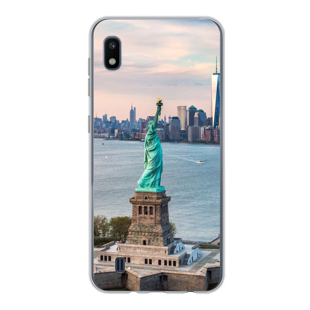 MuchoWow Handyhülle Schutzhülle Hülle für Samsung Galaxy A10 Freiheitsstatue mit der Skyline von New York Silikon Softcase Handy Hülle - Sch...