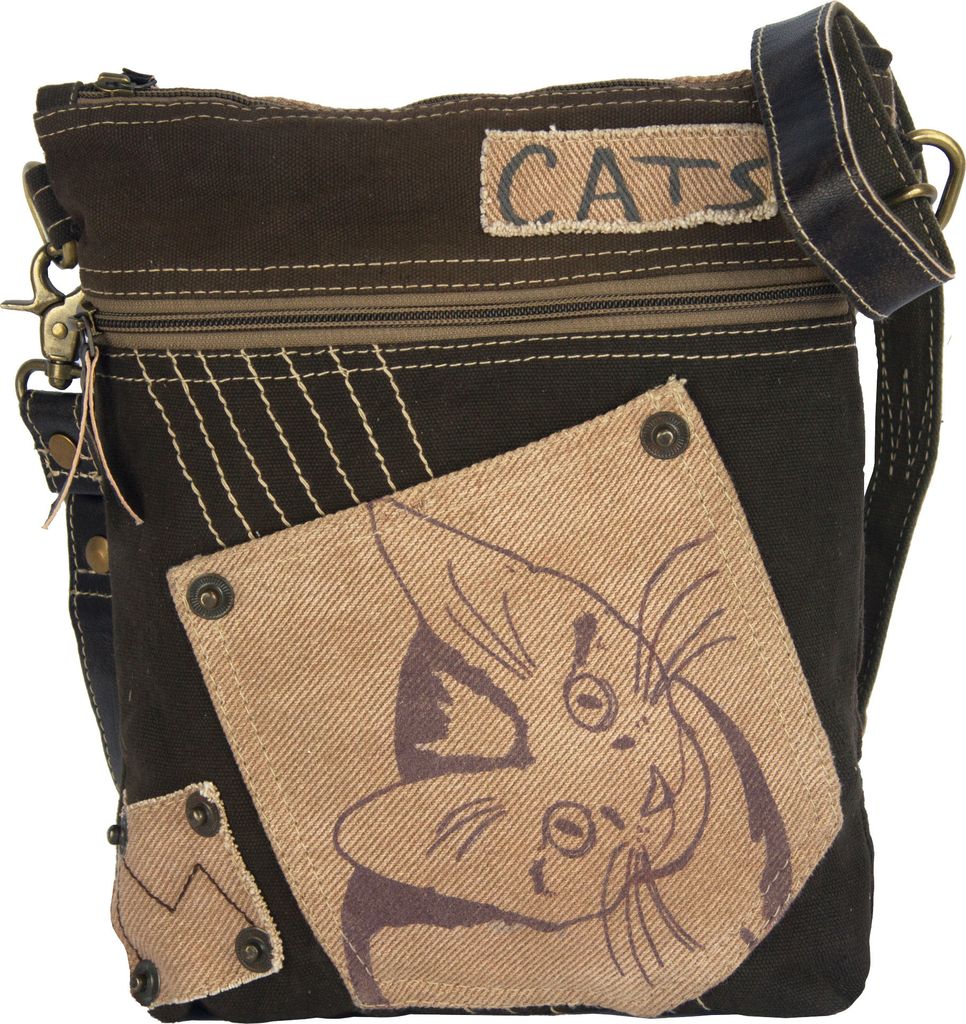 Sunsa Damen Tasche Umhängetasche, Handtasche aus Canvas & Leder. Nachhaltige Produkte, kleine Vintage Stoff Shoulder bag, Schultertasche, Segeltuc...