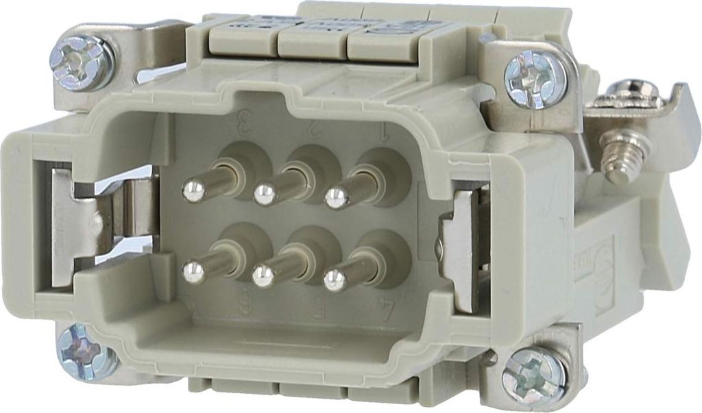 HARTING Han 6E Anschlussverteiler Stifteinsatz (M) "rechts" Schraubanschluss, 6-polig+PE 500V, 16A - 1 Stück