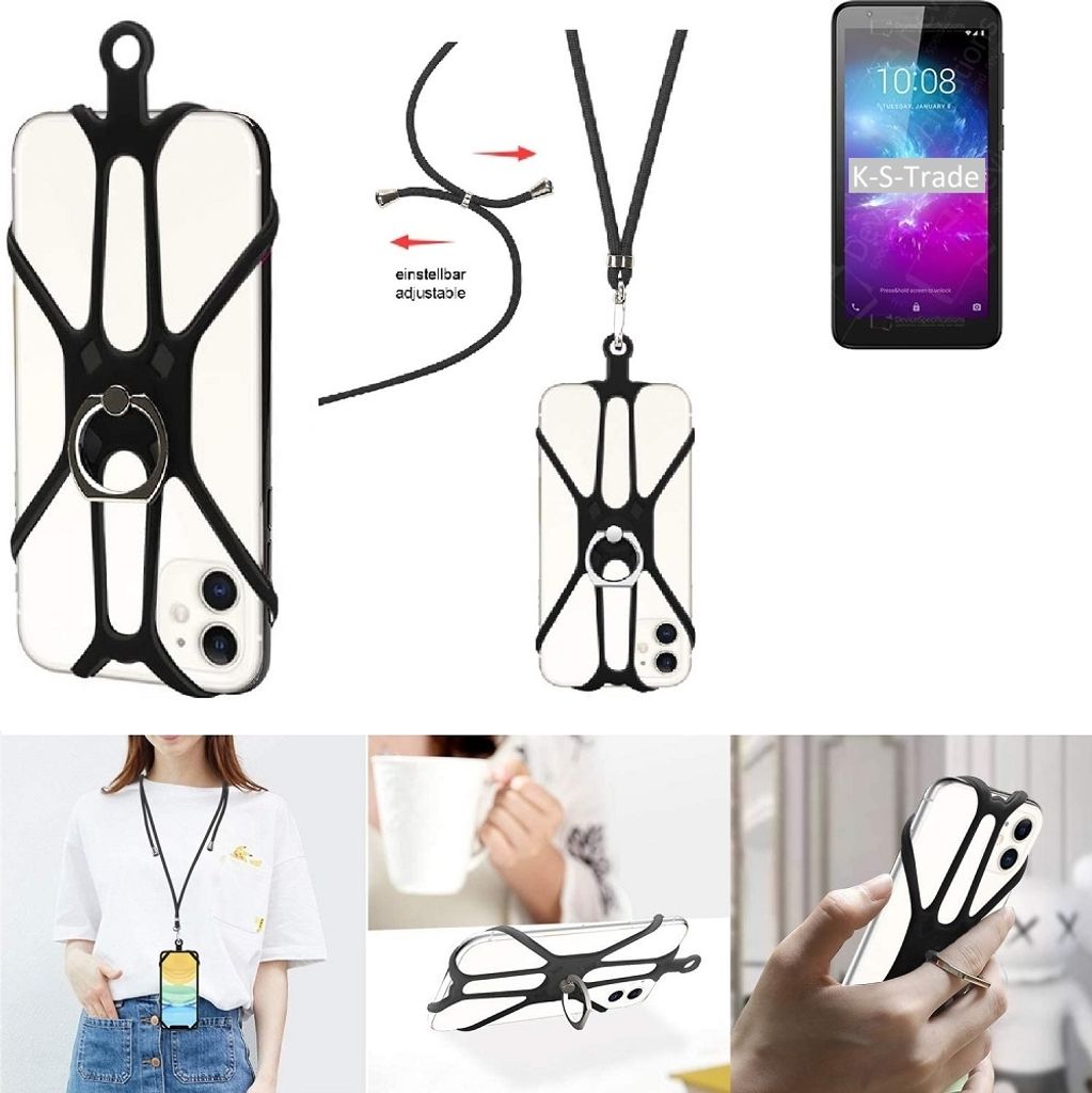 K-S-Trade 3in1 Handykette Handyband Handykordel Halsband Smartphone-Ring Handy-Ring kompatibel mit ZTE Blade L8 Fingerhalterung Handyring