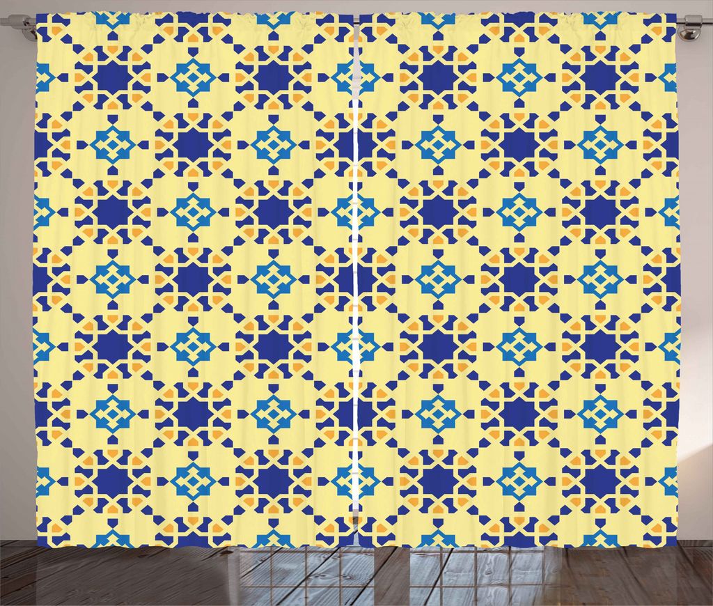 ABAKUHAUS Antiquität Rustikaler Gardine, Marokkanische Motiv Folk, Schlafzimmer Kräuselband Vorhang mit Schlaufen und Haken, 280 x 245 cm, Violet...