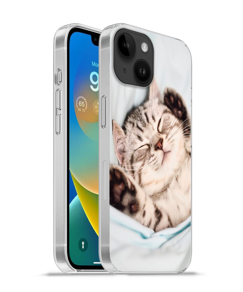 MuchoWow Handyhülle Schutzhülle Hülle für Apple iPhone 14 - Softcase Kätzchen - Lustig - Bett - Kinder - Jungen - Mädchen - Kinder Silikon ...