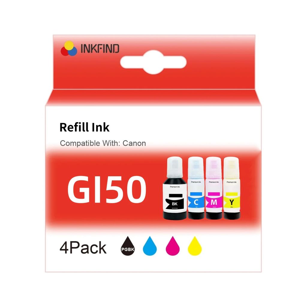 INKFIND GI50 Tintenpatronen für Canon GI 50 Canon GI 50 Canon GI-50 CanonGI-50 Megatank 4-Farben-Multipack für Canon Pixma G5050 Canon Pixma