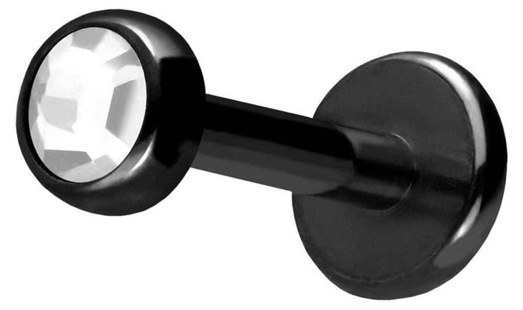 Ohrpiercing, Nasenpiercing Titan Labret mit Push Fit KRISTALLDISC Schwarz Stablänge: 9mm | Stabstärke: 1,2mm | Discgröße: 3mm