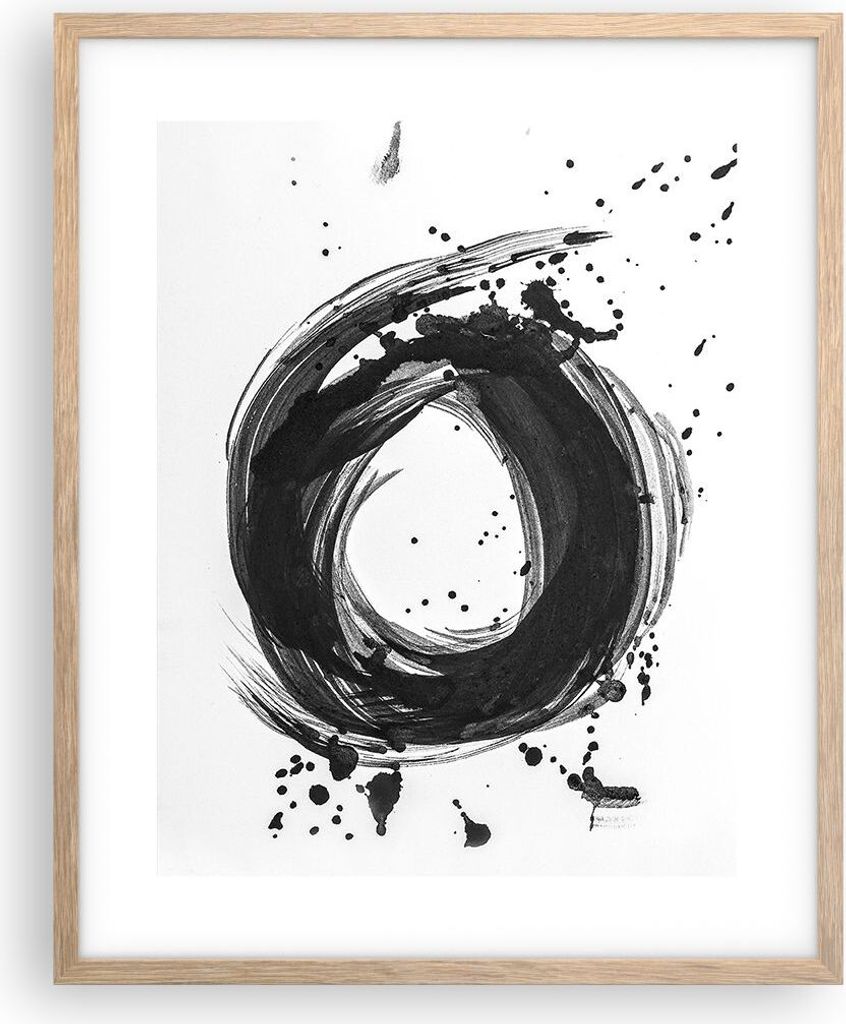 Gerahmtes Poster - Rahmen in heller Eiche - Abstraktion Rad Aquarell - 40x50 cm - Wand Bild - Wanddeko - Wandbilder - Kunstposter - Wandposter - Bi...