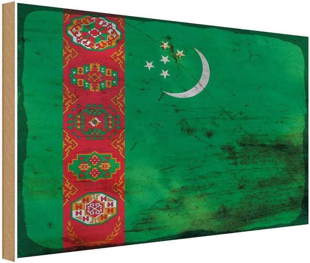 vianmo Holzschild 12x18 cm Turkmenistan Rost Flagge Fahne Wappen