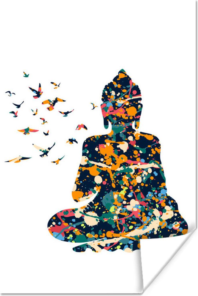 MuchoWow Poster Buddha - Vogel - Farbe 80x120 cm - Papierdruck