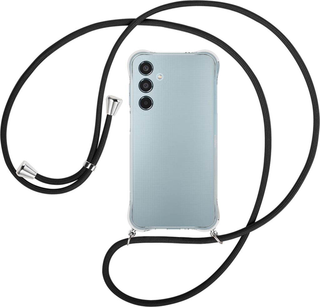 Handykette Backcover-Schutzhülle mit Band (Metall silberfarben) für Samsung Galaxy M35 5G - schwarz