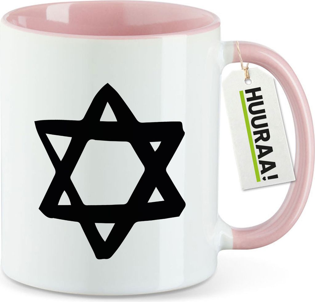 Huuraa Kaffeetasse Davidstern Judentum 330ml Rosa Keramik Kaffeebecher Geschenkidee