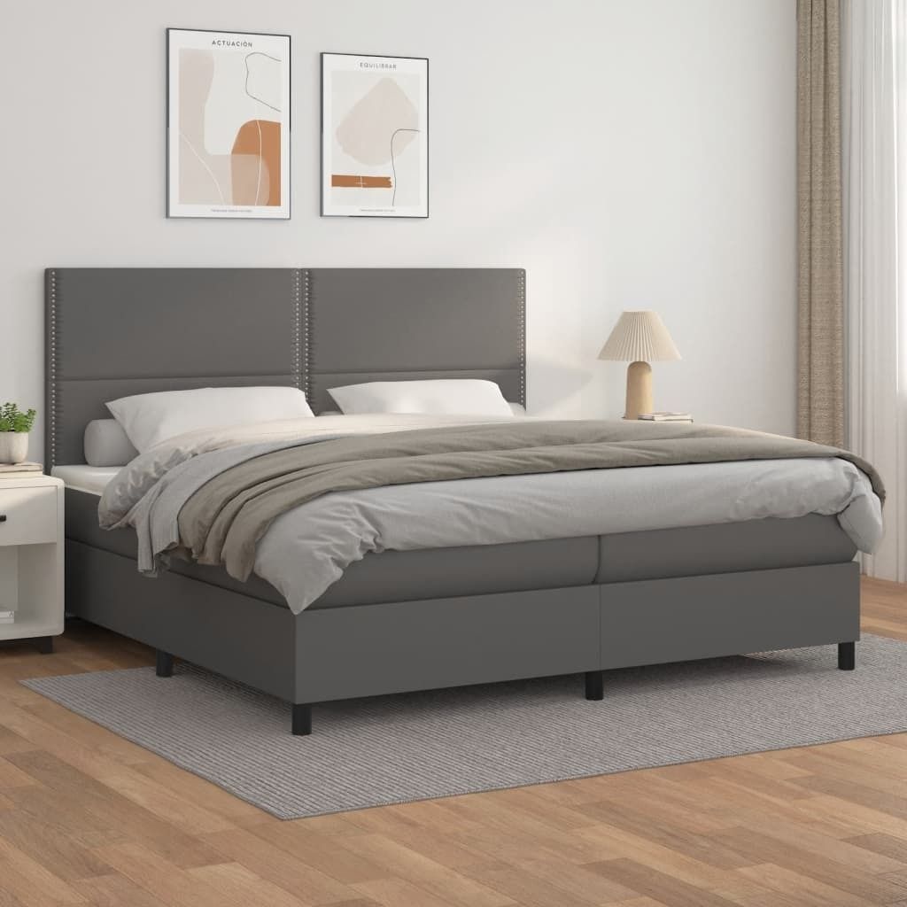 The Living Store Boxspringbett mit Matratze Grau 200x200 cm Kunstleder