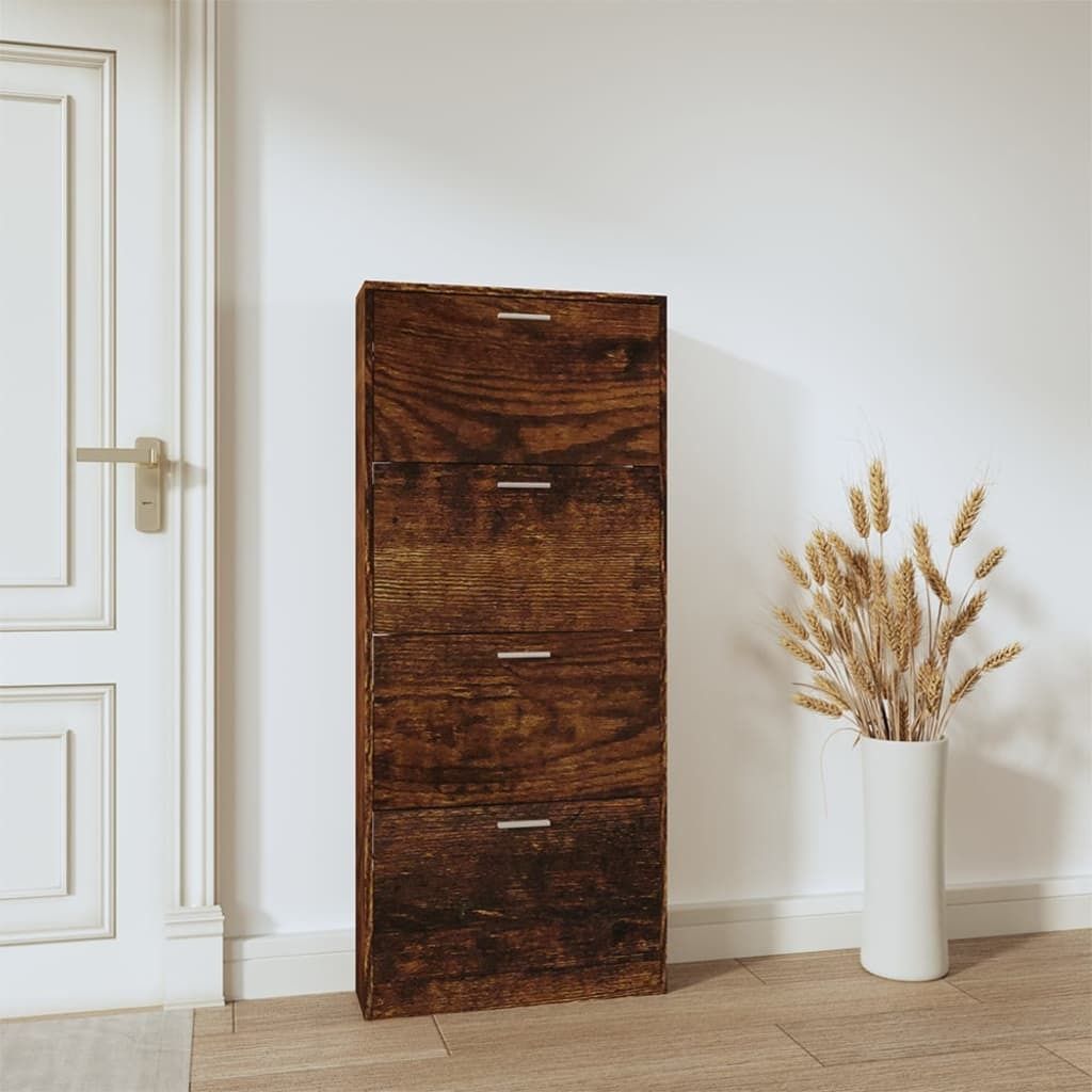 The Living Store Schuhschrank Räuchereiche 59x17x150 cm Holzwerkstoff