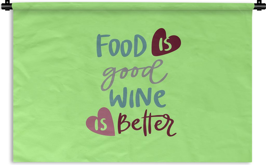 MuchoWow Wandteppich Wandbehang Essen ist gut, Wein ist besser' - Grün - Zitate - Sprichwörter 120x80 cm Tapisserie Dekoration Wandtuch - Wandd...