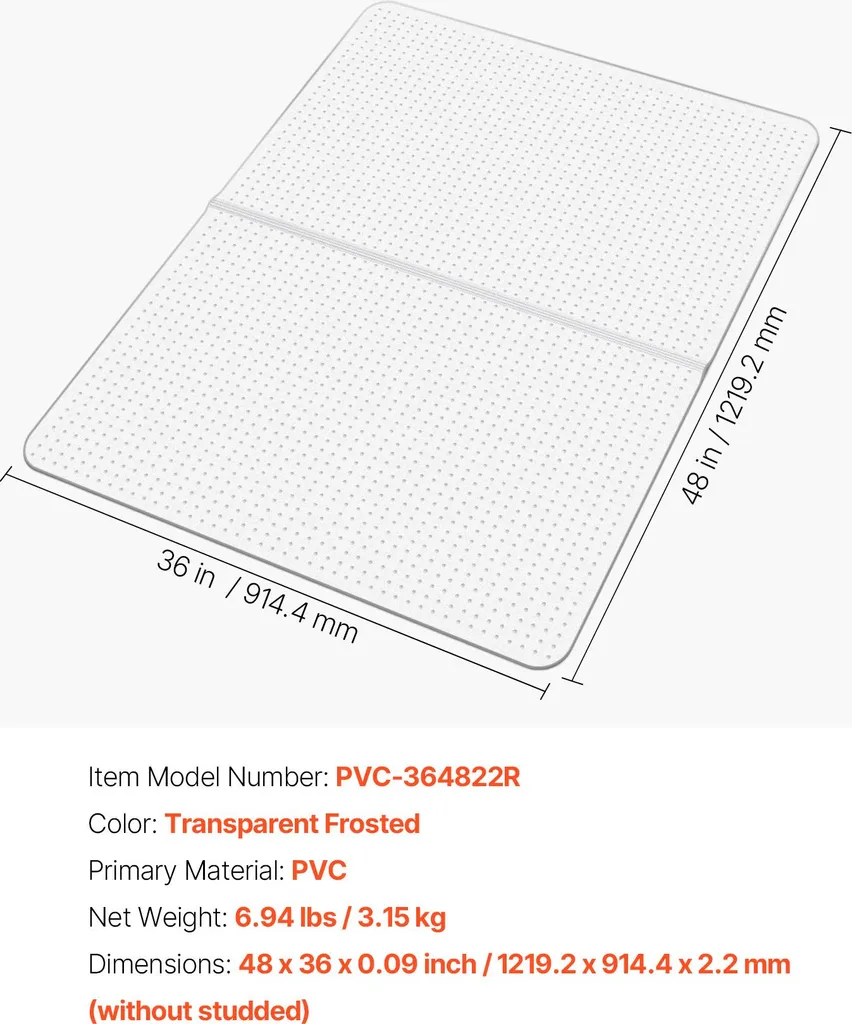 VEVOR sedia tappetino di protezione del pavimento (1225 x 915 mm) sedia ufficio tappetino antiscivolo chiaro tappeto sedia in PVC con borchie, liscia scorrevole sotto il tappeto scrivania per ufficio casa (rettangolare) - 7
