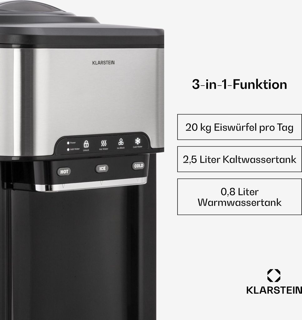 Klarstein Eiswürfelmaschine für Zuhause Camping Gastro, Schnelle Mini Eiswürfelmaschine Klein, Profi Eismaschine für Große Kleine Klare Eiswü...