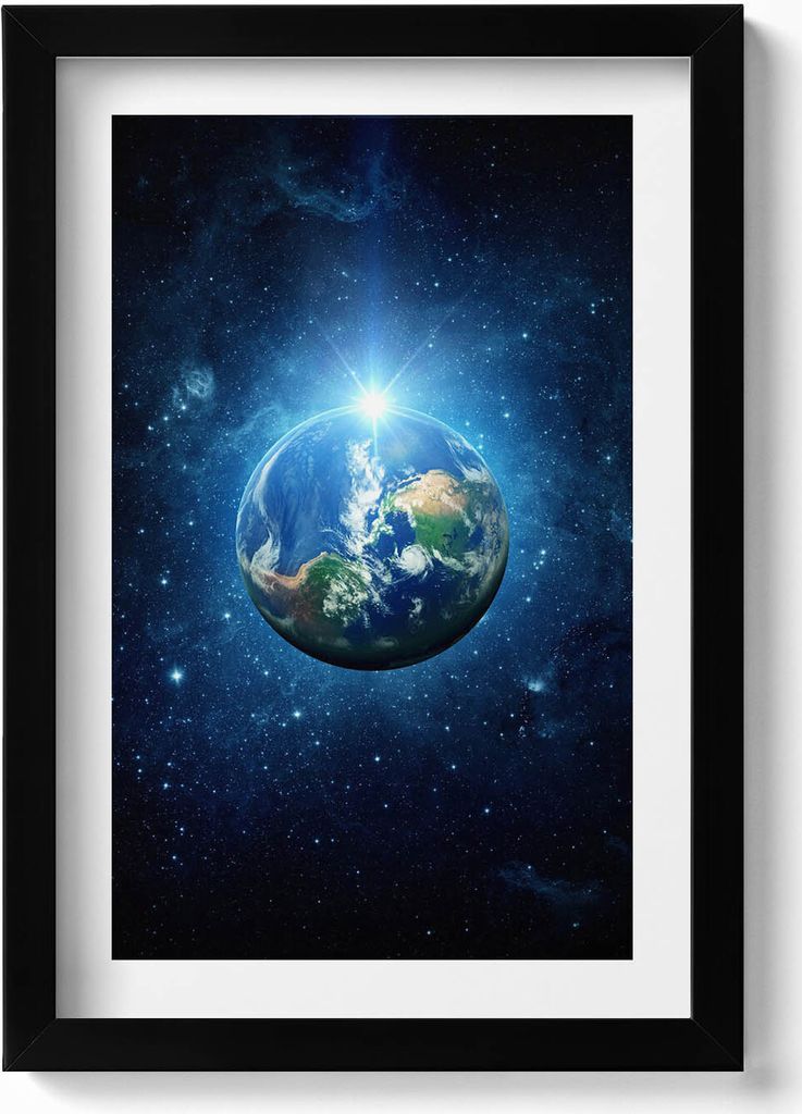 NASA - Erde, Galaxie und Sonne– Wandbild mit Rahmen – Gerahmtes Bild – Wanddekoration – 20x30 cm – Schwarz