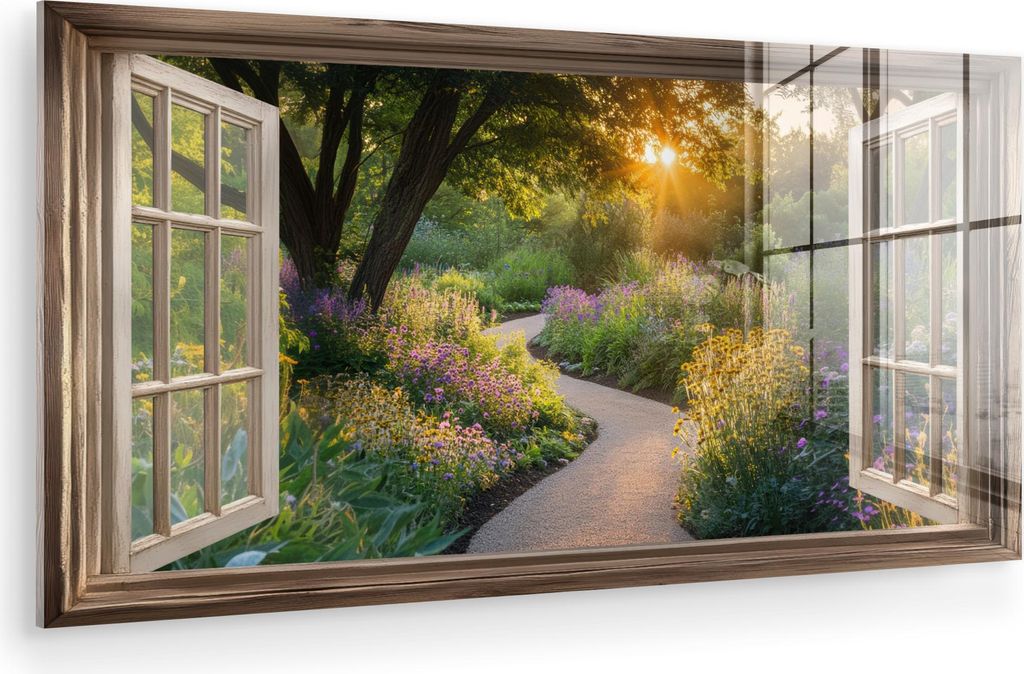 MuchoWow Glasbilder - Bilder auf Wandbild - Foto auf Glas Aussicht - Blumen - Natur - Sonne - Weg 80x40 cm Wanddekoration aus Glas - Acrylglasbild ...