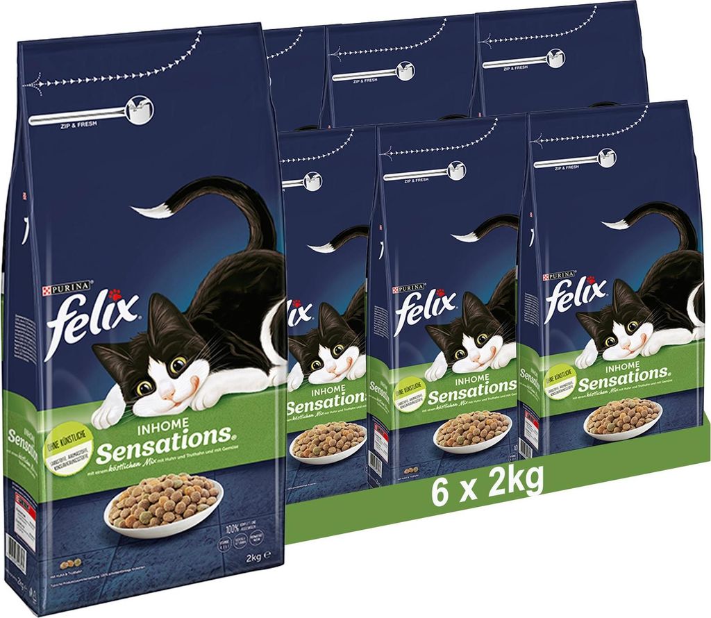 FELIX Inhome Sensations Katzenfutter trocken für Hauskatzen mit Huhn & Gemüse, 6x2kg (6x2kg)