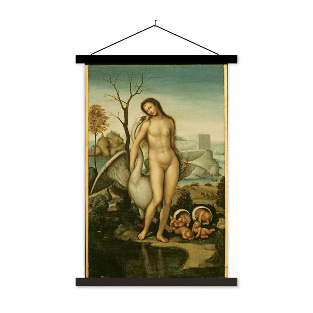 MuchoWow Textilposter Leda und der Schwan - Leonardo da Vinci 40x60 cm mit schwarzem Rahmen - Wanddekorationen