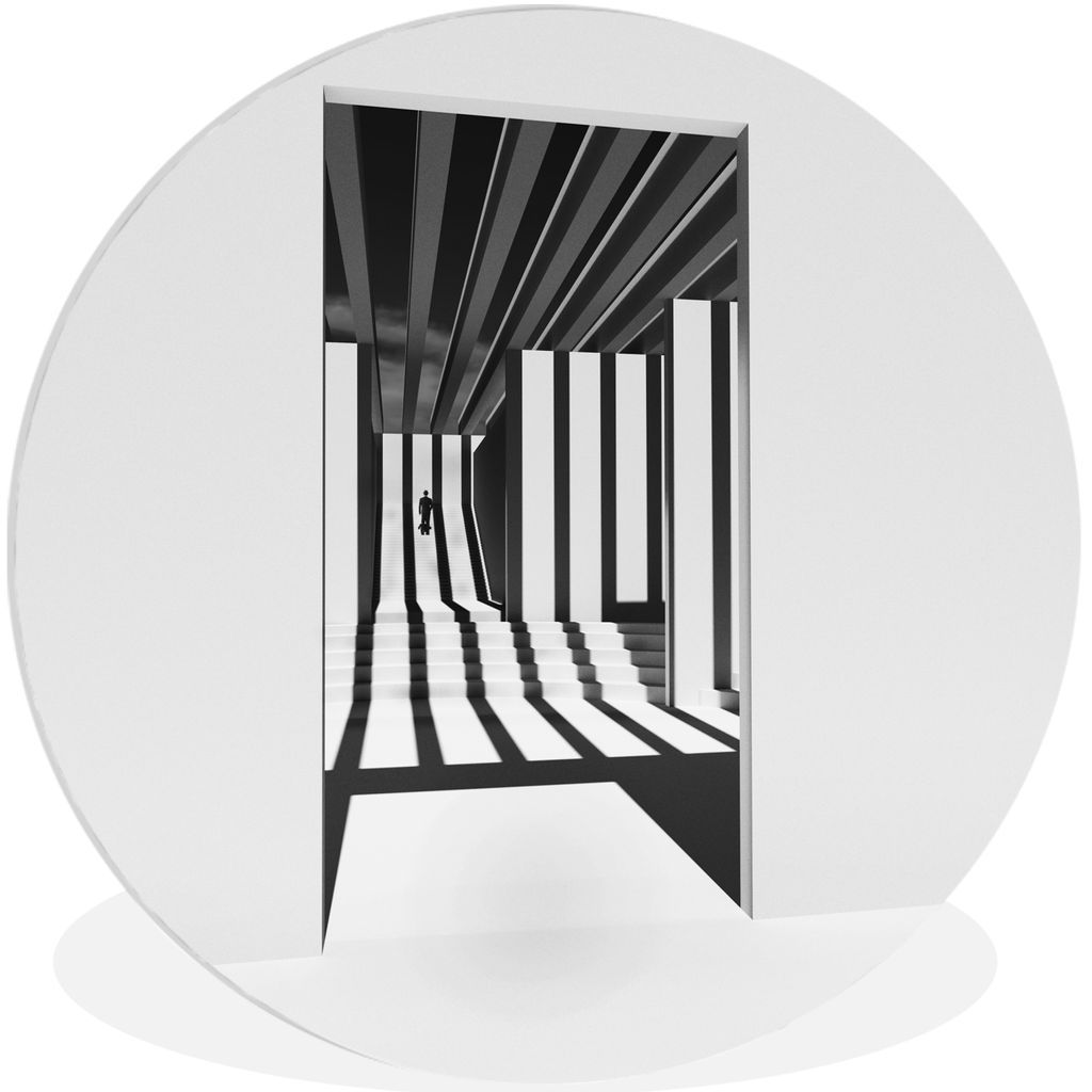MuchoWow Rundes Wandbild - Runde Bilder Tür - Schatten - Weiß - Linien Ø 60 cm Kreis Wanddekoration Kunststoff - Wandkreis - Wandschmuck - Wan...