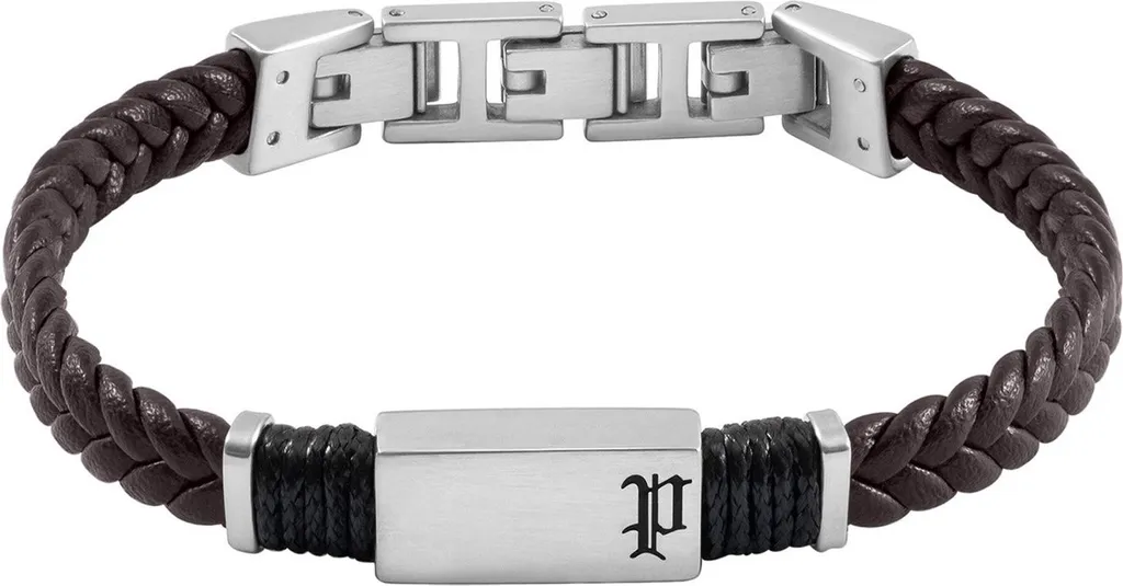 Bracelet Police Ridgecord cuir véritable et acier inoxydable marron