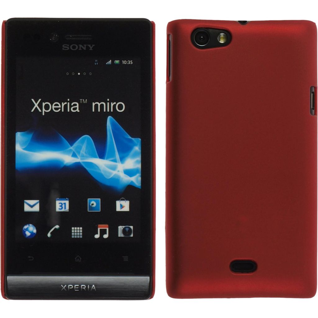 PhoneNatic Case kompatibel mit Sony Xperia miro - Hülle rot gummiert Hard-case + 2 Schutzfolien