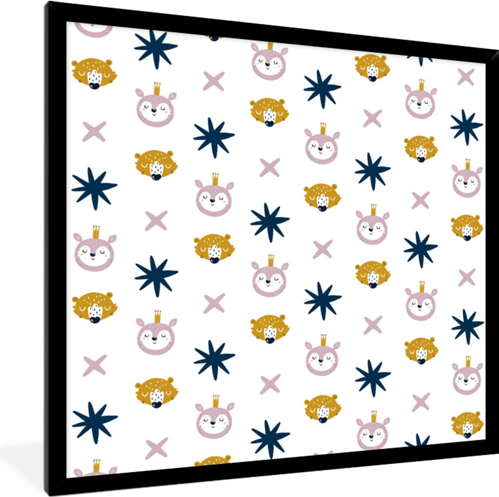 MuchoWow MuchoWow Gerahmtes Poster Tiere - Muster - Formen 40x40 cm - Poster mit zchwarzem Bilderrahmen - Mit Rahmen - Wanddekoration Schlafzimmer