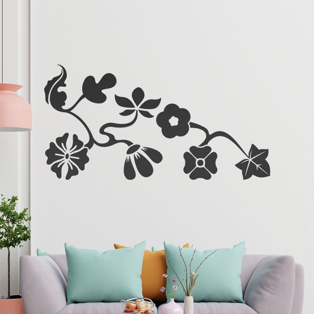 Eckeornament - große Blüten Wandtattoo in 6 Größen - Wandaufkleber Wall Sticker - Dekoration, Küche, Wohnzimmer, Schlafzimmer, Badezimmer