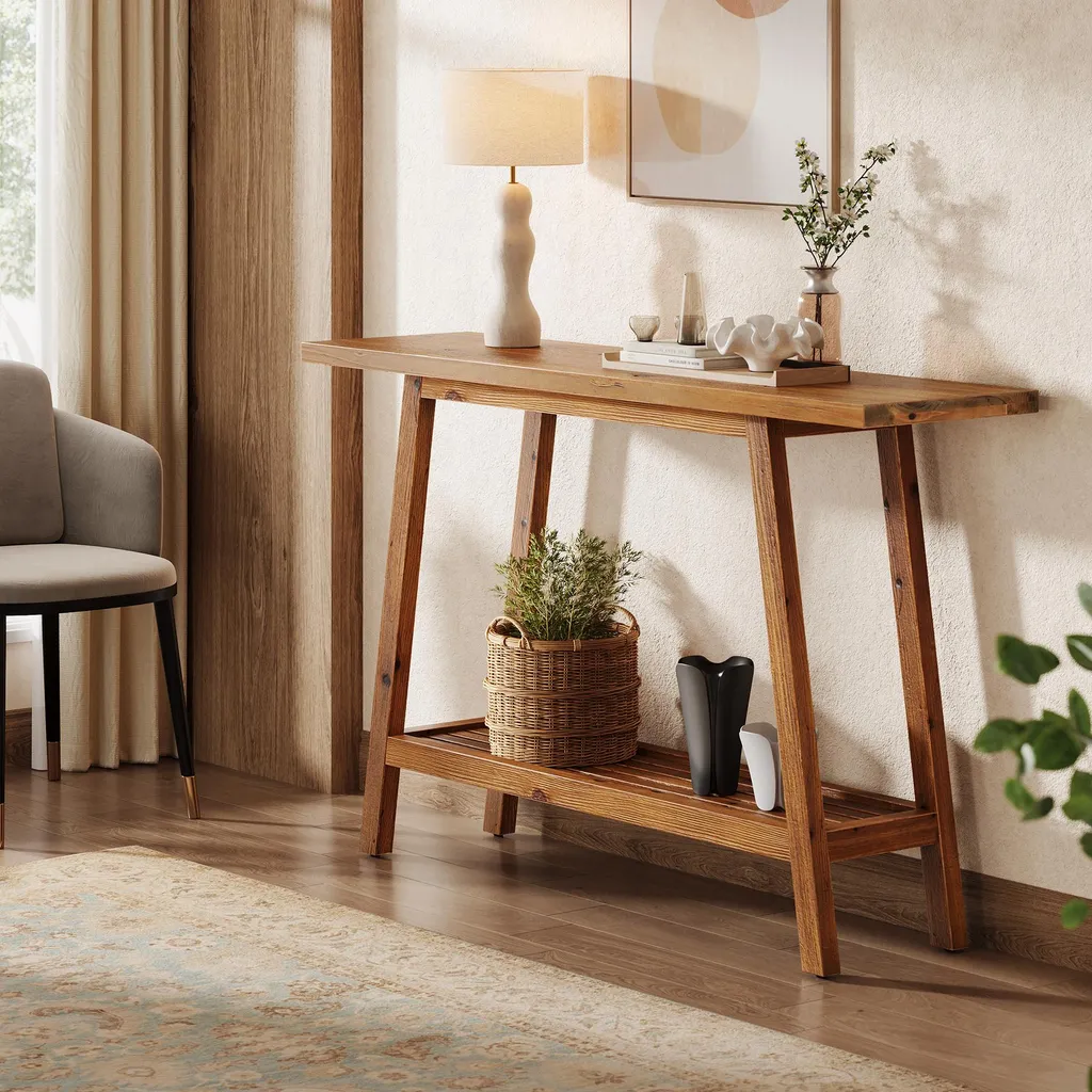 Console d'entrée étroite 105 cm table d'appoint bois massif rustique