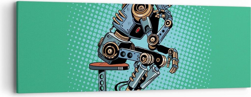 Bild auf Leinwand - Leinwandbild - Roboter Illustration Karikatur Comic - 90x30cm - Wand Bild - Wanddeko - Leinwanddruck - Bilder - Kunstdruck - Le...