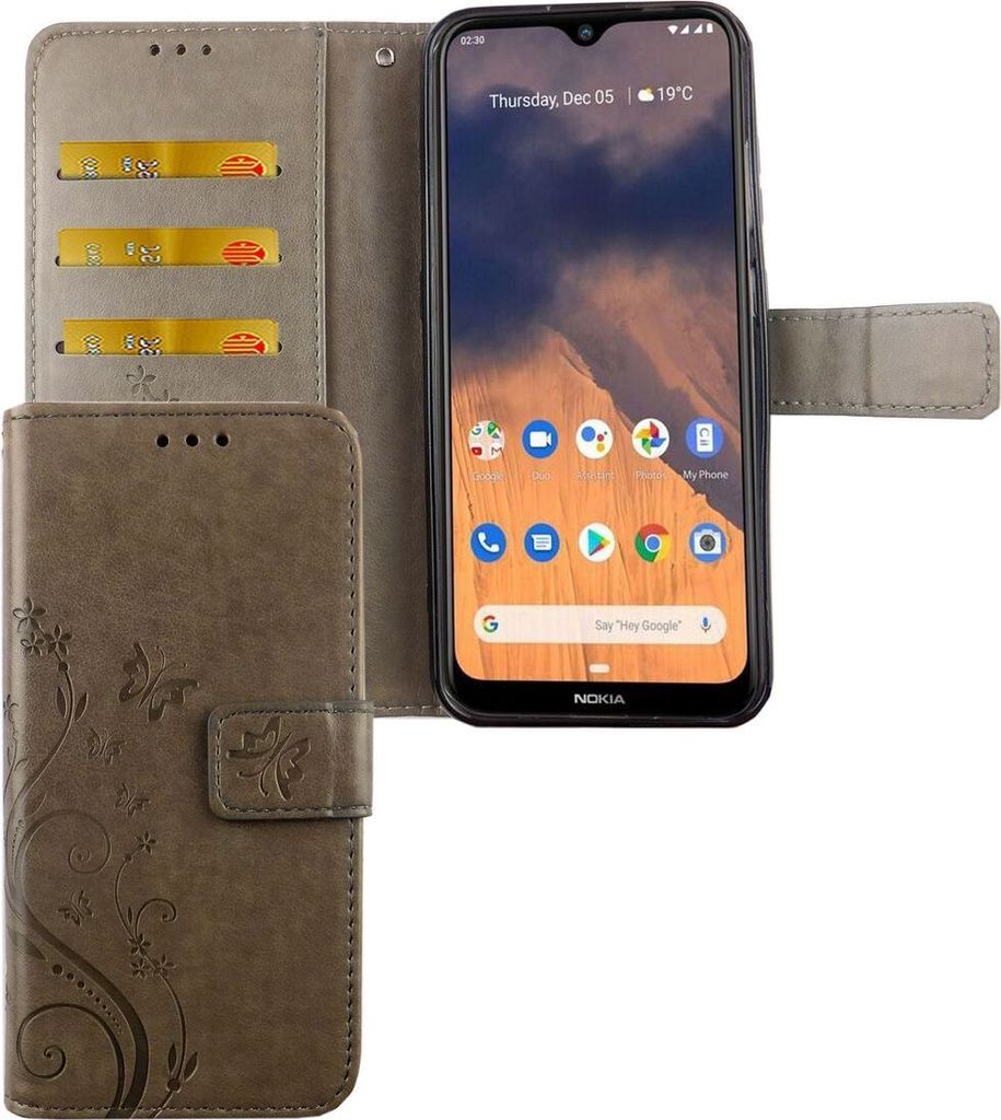Nokia 2.3 Handy Hülle Schutz-Tasche Cover Flip-Case Kartenfach Grau
