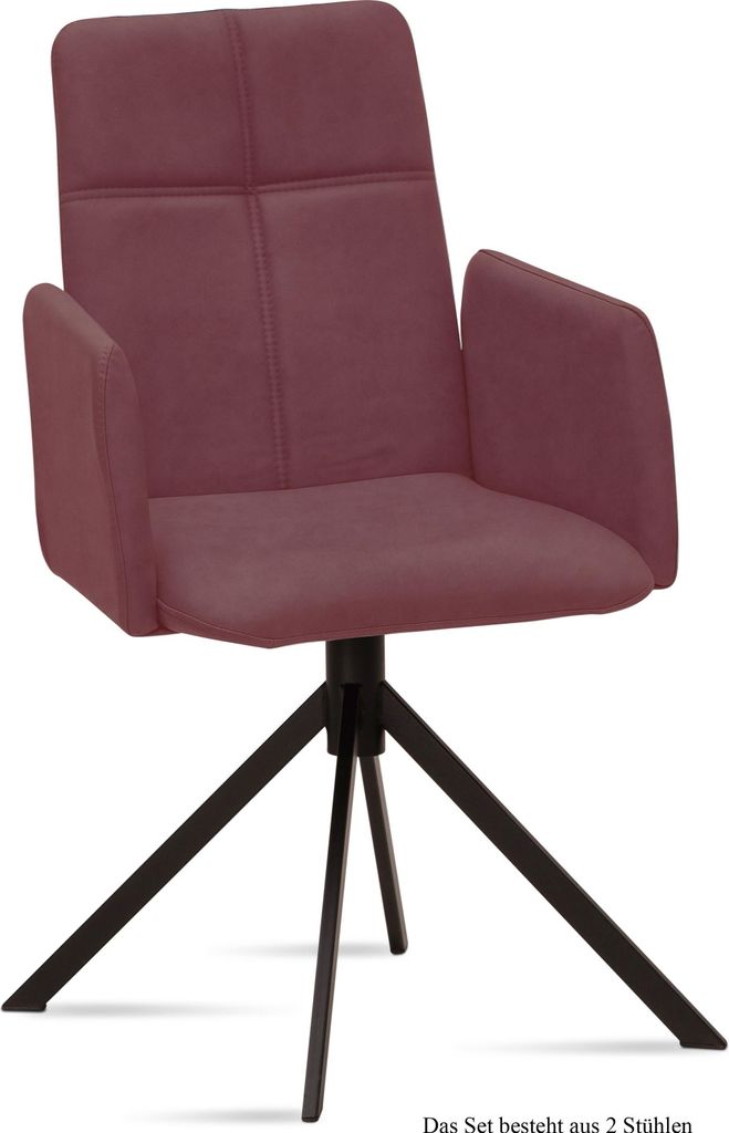 Armlehnstuhl (2er-Set) Druci 52x92x60 Schwarz/Marsala