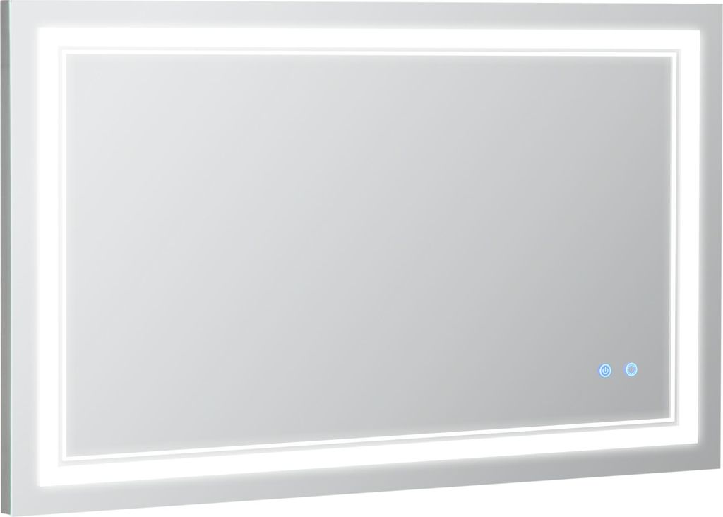 Badezimmerspiegel mit LED-Beleuchtung, Memoryfunktion, Berührungsschalter, Spritzwassergeschützt, Silber