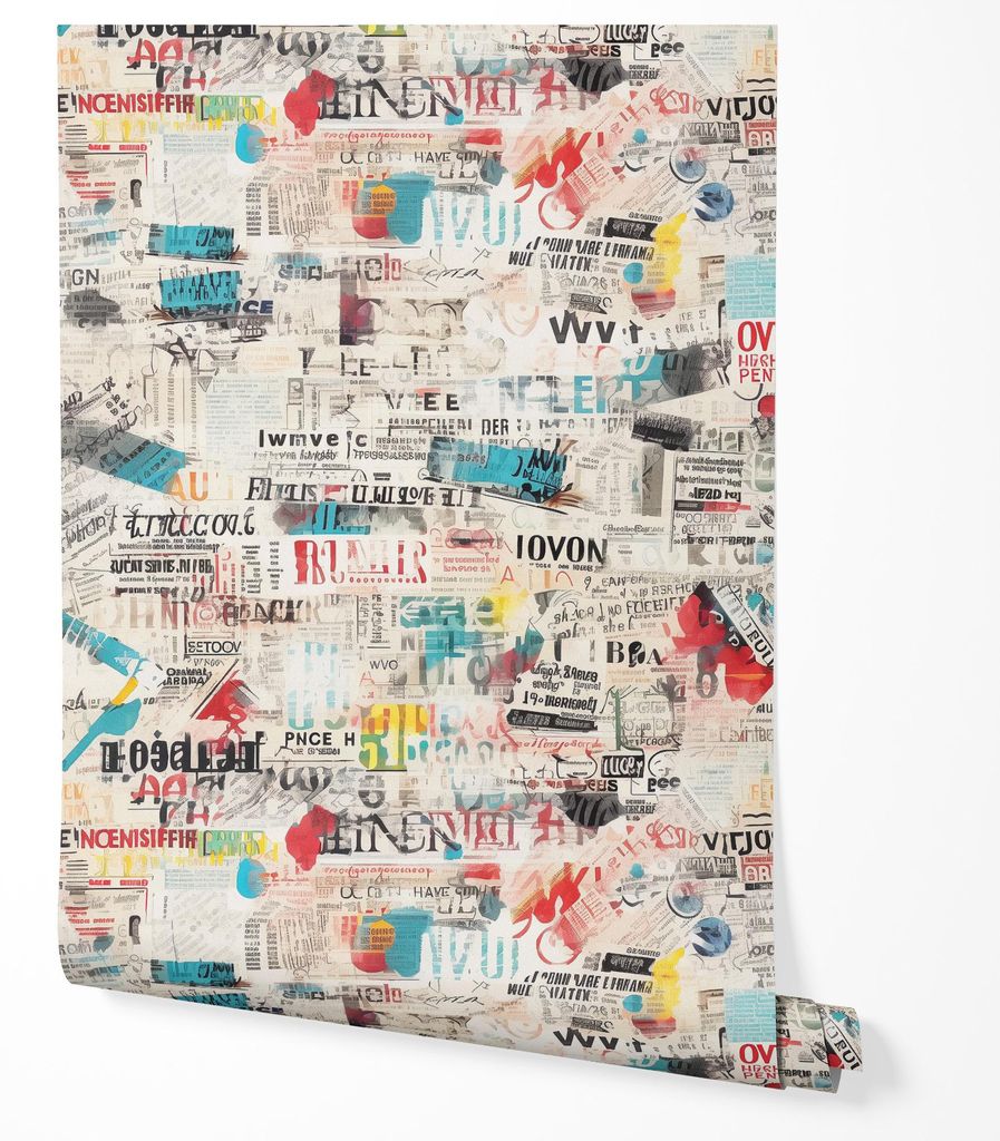 Vliestapete Helle Urban Collage Typografie Graffiti Zeitung Druck Abstraktes Stadt Muster Modernes Street Art Design Wohnzimmer Schlafzimmer Flur U...