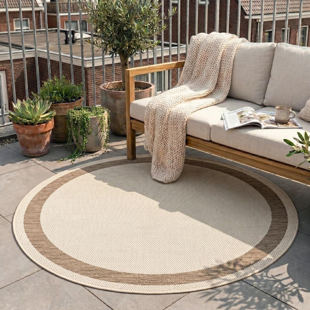 Volero - Outdoor Jute Teppich Rund - Nomad Edge Creme - Ø Produktbild 