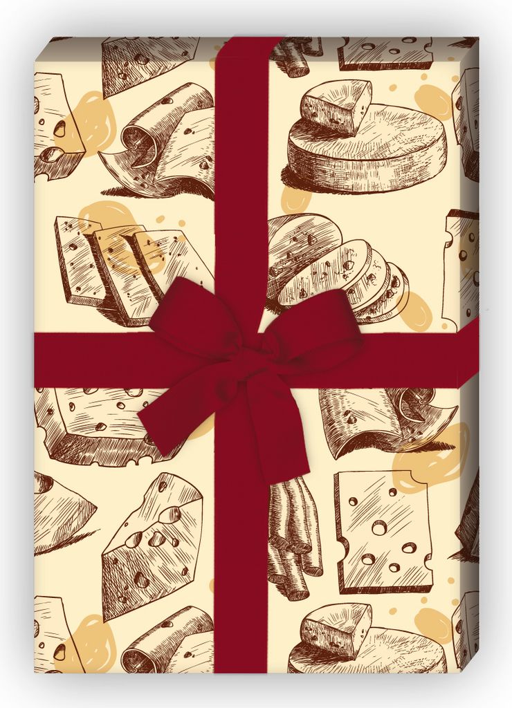 Köstliches Delikatessen Geschenkpapier, Dekorpapier mit Käse Sorten - G8676, 32 x 48cm
