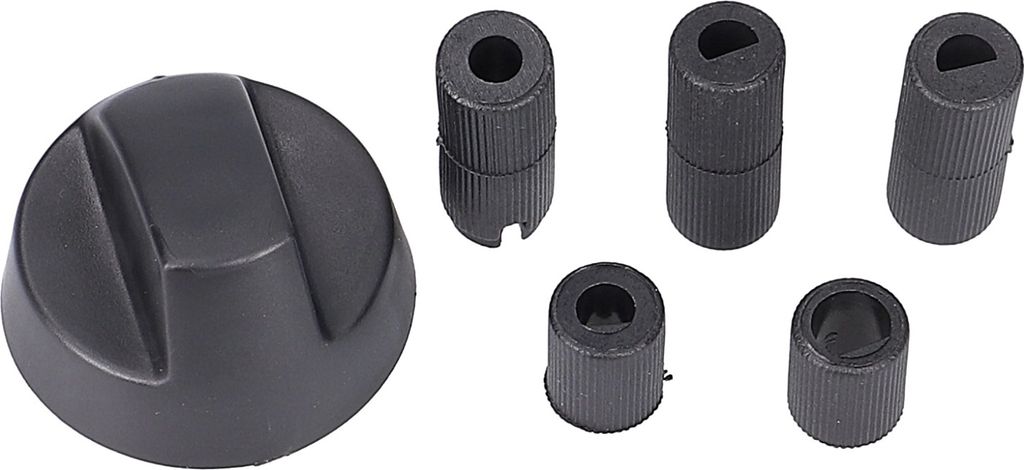 Europart 10029977 UNIVERSAL Knebel Knauf Drehgriff Drehknopf Griff Kochstellenknopf Knopf Schwarz 43mm mit Adaptern für Kochfeld Herd Backofen fü...