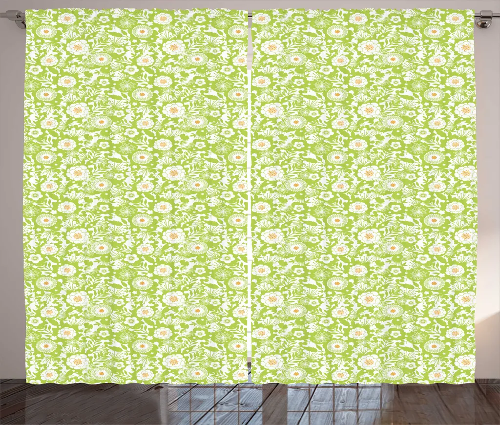ABAKUHAUS Rideau Botanique Rustique 280x225cm en Vert Pomme Orange
