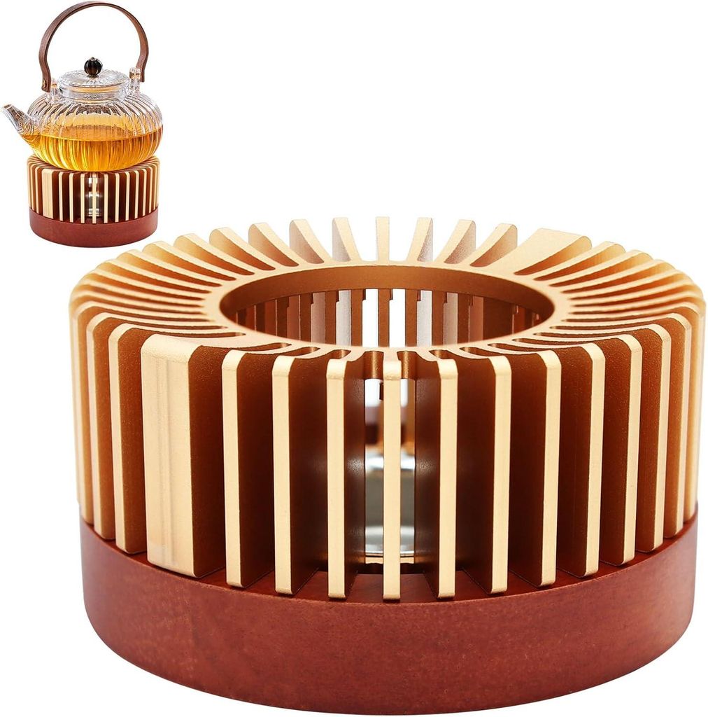 Stövchen, Teewärmer, Kaffeewärmer, aus Aluminium und Holz, Produktbild 