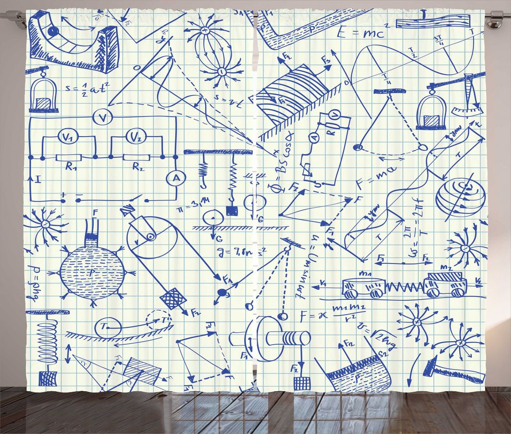 ABAKUHAUS Physik Rustikaler Gardine, Technische Formeln Notebook, Schlafzimmer Kräuselband Vorhang mit Schlaufen und Haken, 280 x 245 cm, Ivory In...