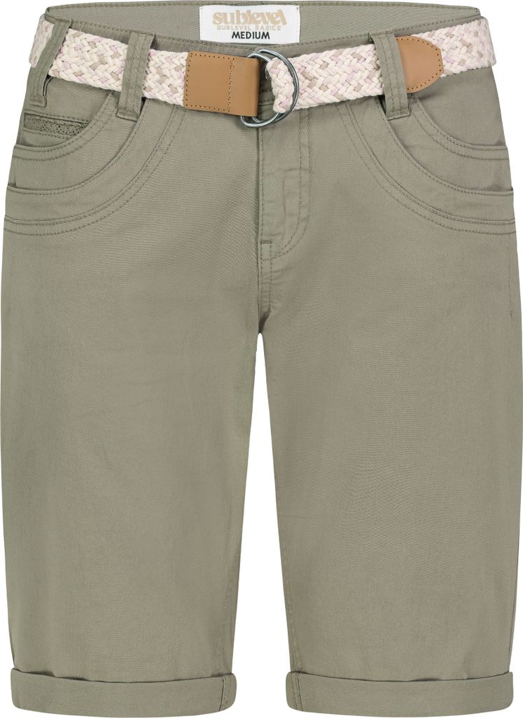 Sublevel Stretch Twill Bermuda Shorts mit Gürtel und Spitze Größe: XS