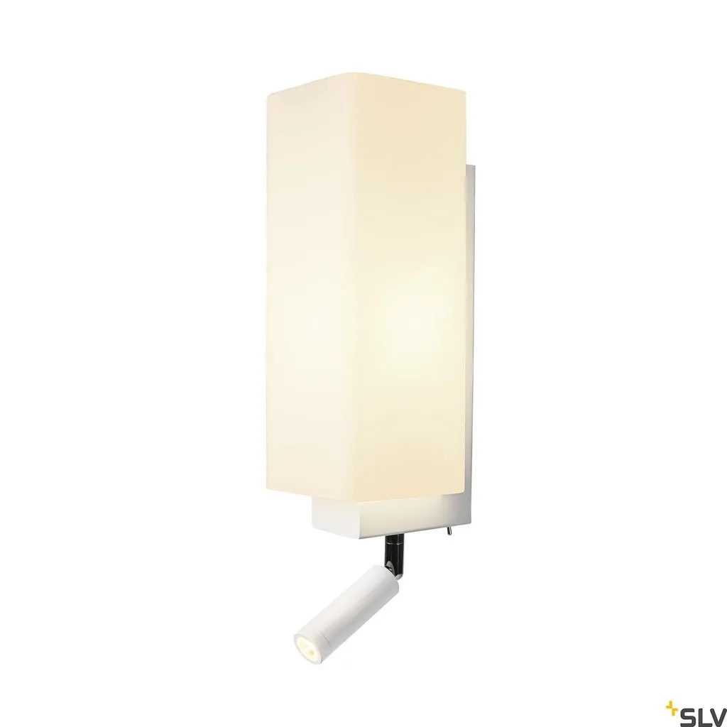 Applique murale blanche Quadrass avec liseuse pour lecture sans reflets