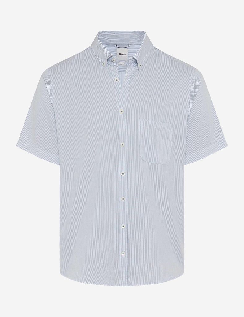 Brax Herren Hemd Dan aus Baumwolle, Halbarm, Button-Down-Kragen, Streifendesign