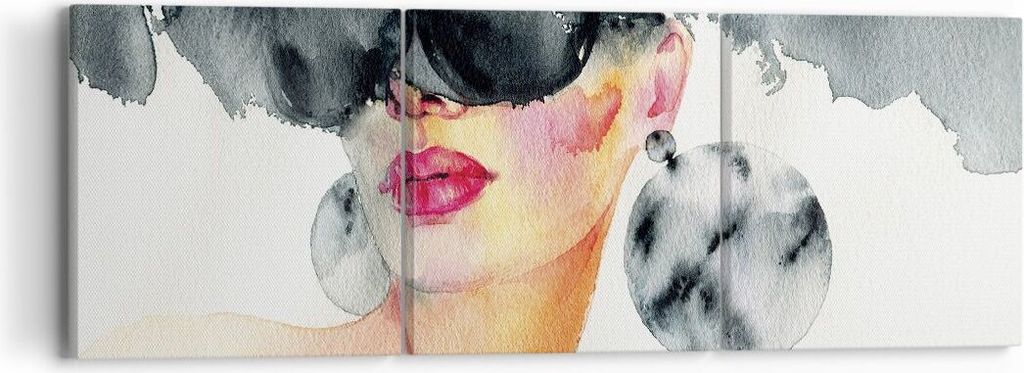 Bild auf Leinwand - Leinwandbild - 3 Teile - Aquarell Modell Brille - 90x30cm - Wand Bild - Wanddeko - Wandbilder - Leinwanddruck - Bilder - Wandde...