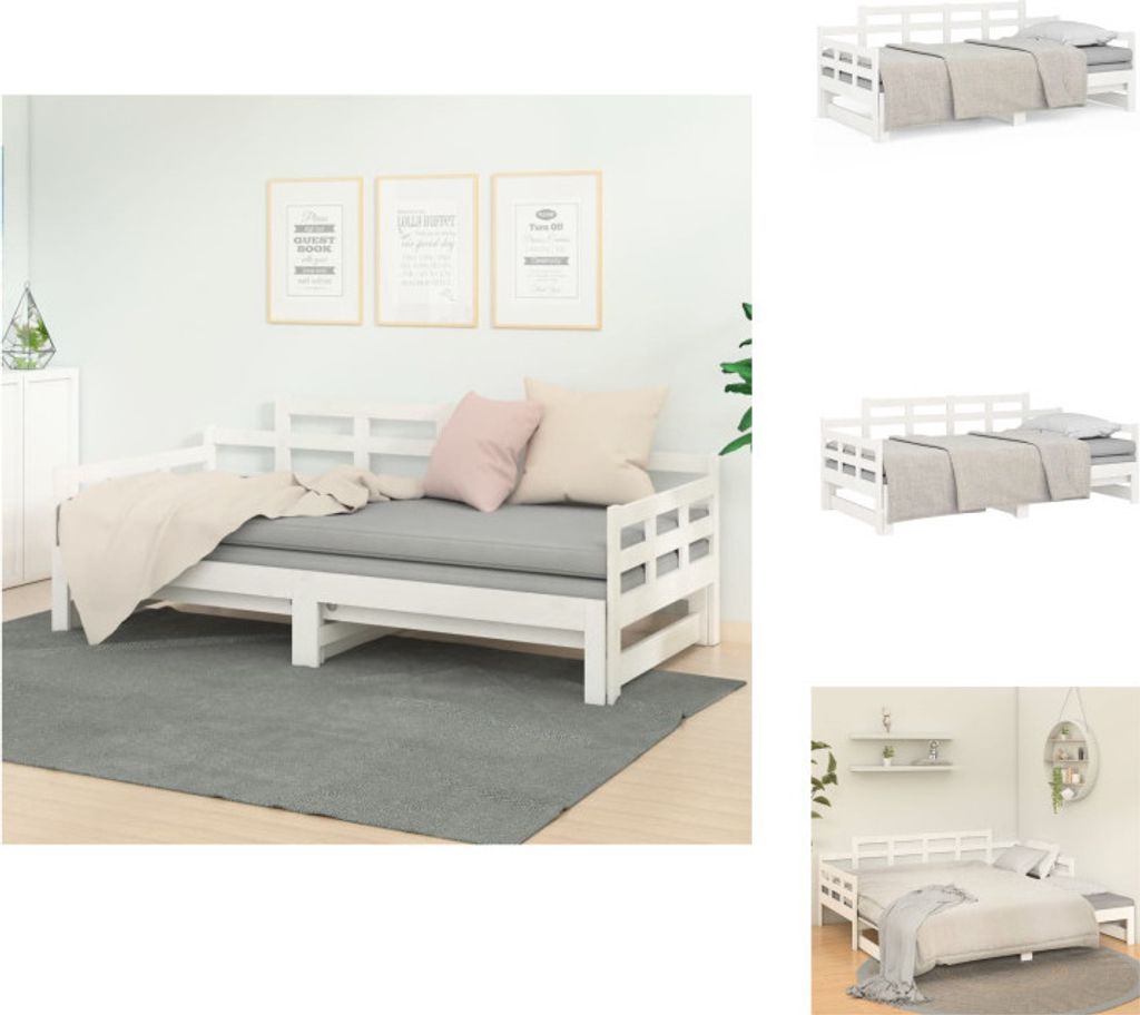vidaXL Tagesbett Ausziehbar Weiß Massivholz Kiefer 2x(90x200) cm - Betten & Bettgestelle