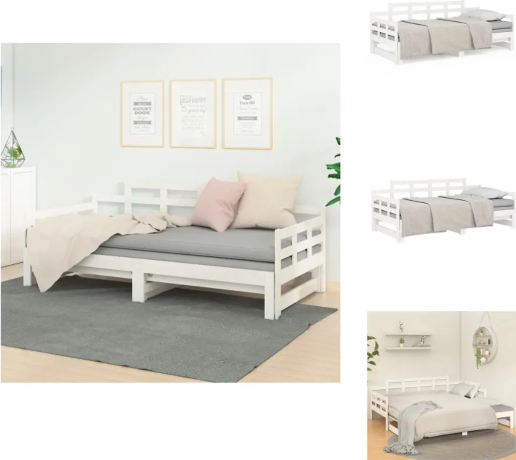 Lit de Jour en Pin Massif Blanc Modulable 180x200 cm Structure Robuste